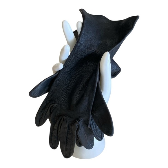 Black Leather Gloves Fits EXTRA SLIM SMALL HANDS. Gorpcore Bikercore Elegance - Picture 6 of 7